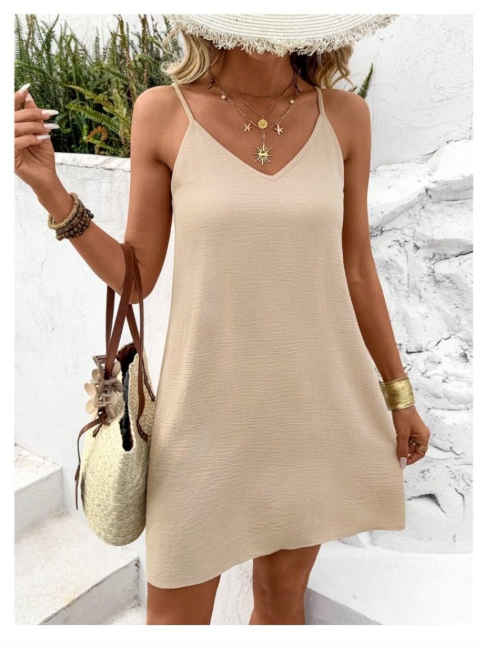 Women's Shein Medium (6)Beige Tan Tank Sundress Dress - Picture 1 of 7